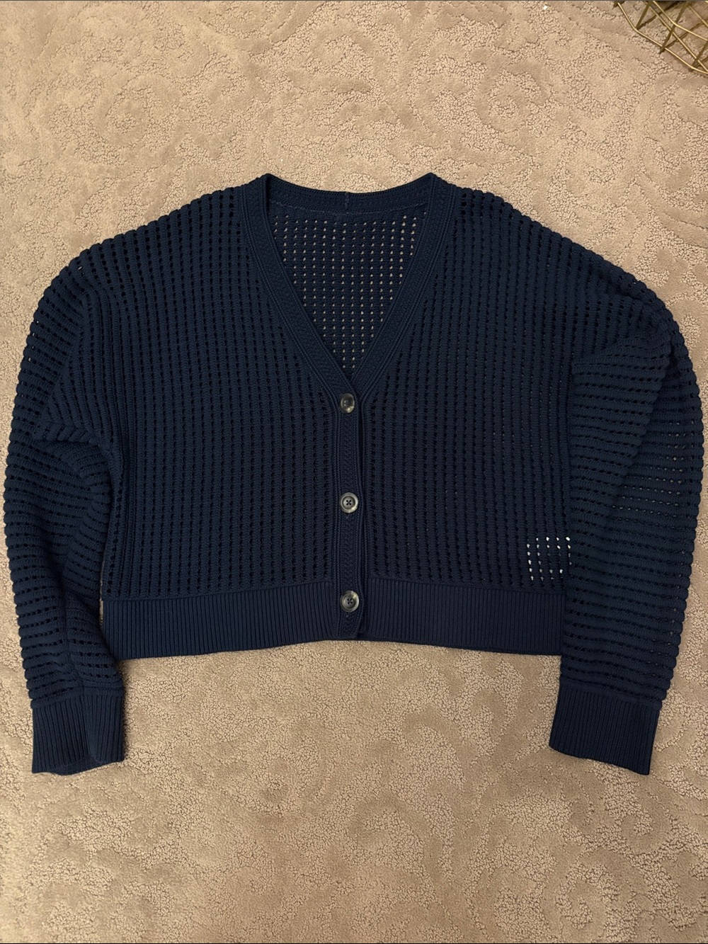 Lululemon Cotton Crochet Mesh Relaxed Fit Cardigan - Navy Blue
